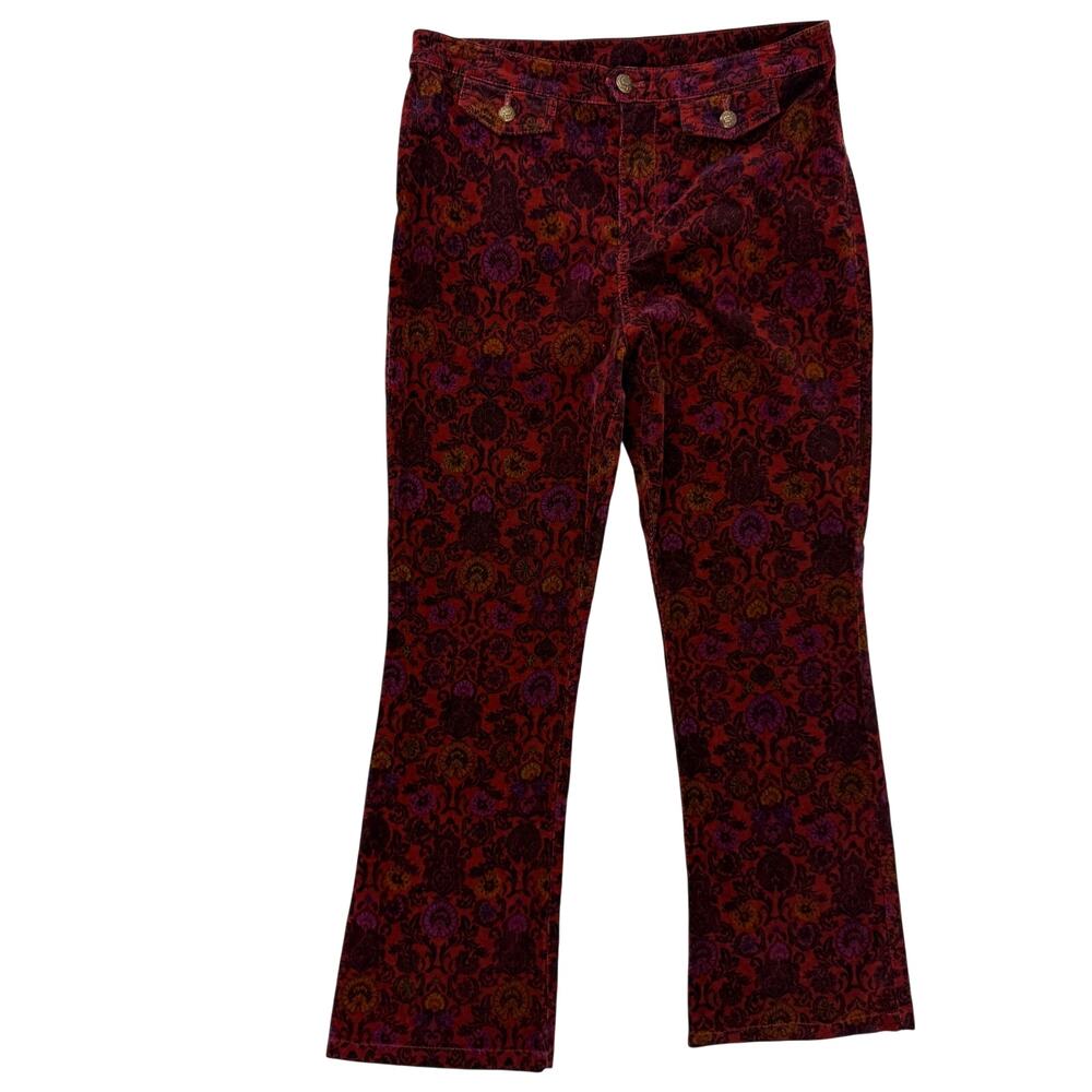 Free People Floral Corduroy Crop Mini Flare Pants Womens Size 8 Red Boho